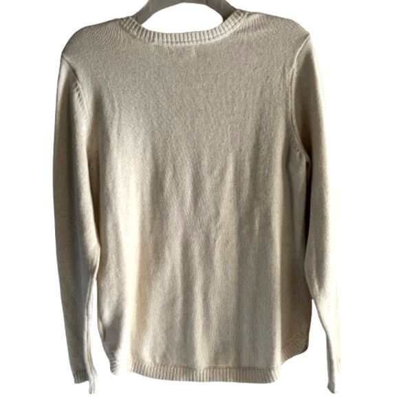 Charter Club Festive Cable Knit Size M Accent Button Metallic Gold Tan Sweater C - Picture 2 of 6